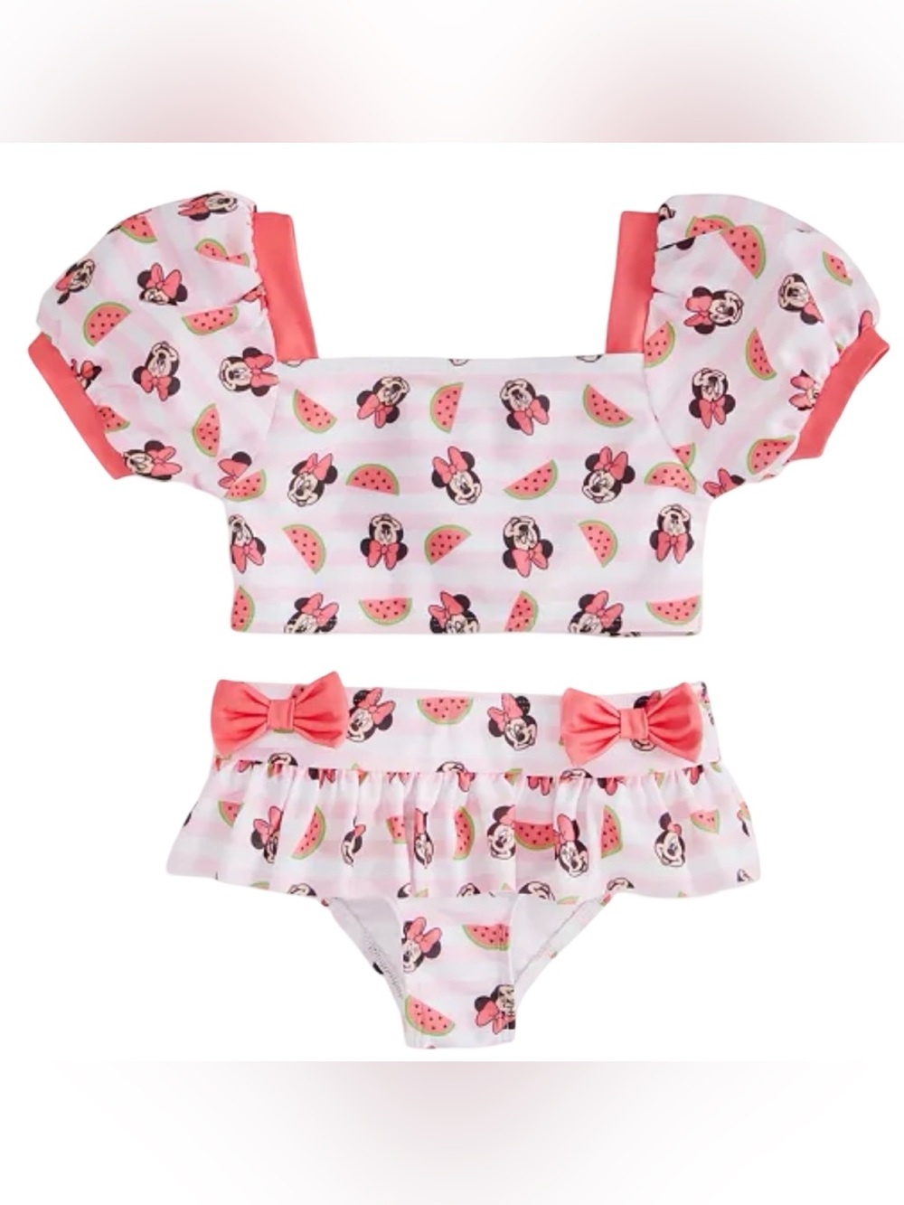 Minnie Mouse Pink Watermelon Stripe Toddler Girls Two Piece Swimsuit